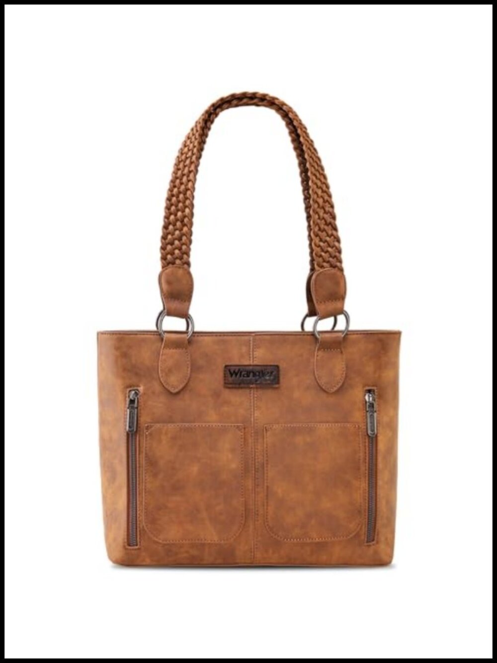 Distressed Western Tote Bag Multi Pockets Braided Straps Shoulder Purse
